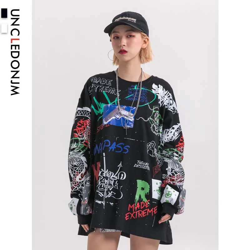 UNCLEDONJM граффити печати с длинными рукавами мужские футболки хип хоп хипстер панк