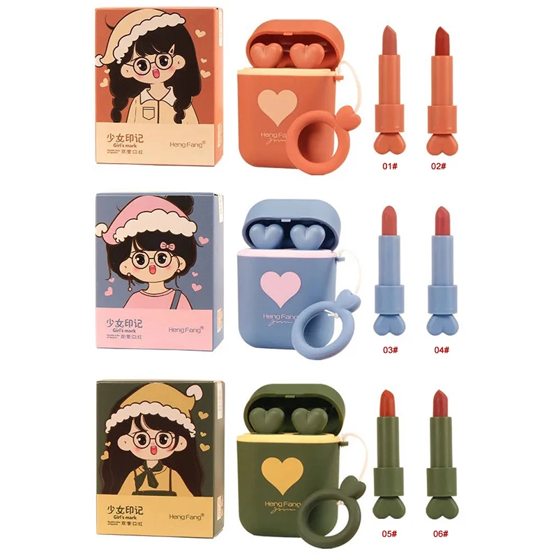 

Mini Lipstick Heart-beating Matte Smooth Lipstick Charm Color Velvet Long-lasting Easy To Carry Earphone Box Set Lips Makeup