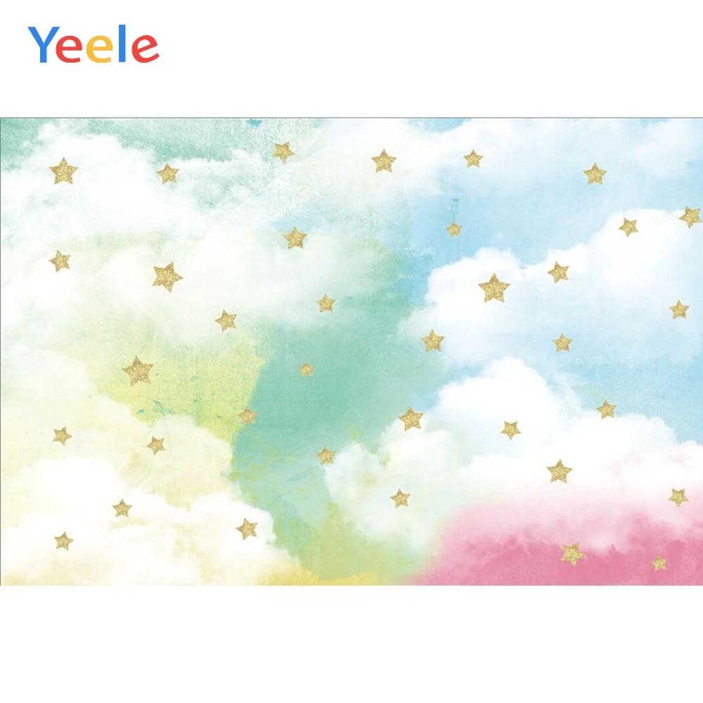 

Colorful Cloud Golden Star Newborn Baby Shower Birthday Backdrop Photography Background For Photo Studio Vinyl Photophone Booth