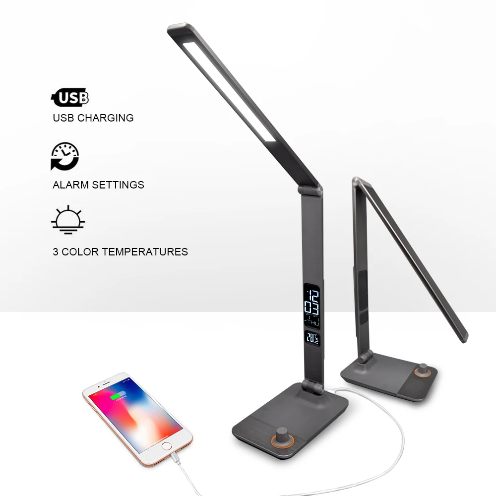 

Artpad New Arrival USB Charge Business Desk Lamp 3 Mode Color Brightness Dimmable 8W Led Desk lamp for Reading with LCD Time