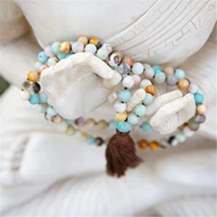 8mm amazonite gemstone 108 beads mala tassel necklace wristband prayer religious classic japa buddhism