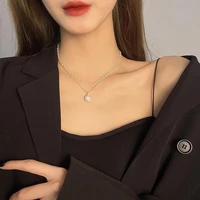 xiaoboacc korean fashion double layer pearl beaded chain short choker necklace jewelry accessories wholesale