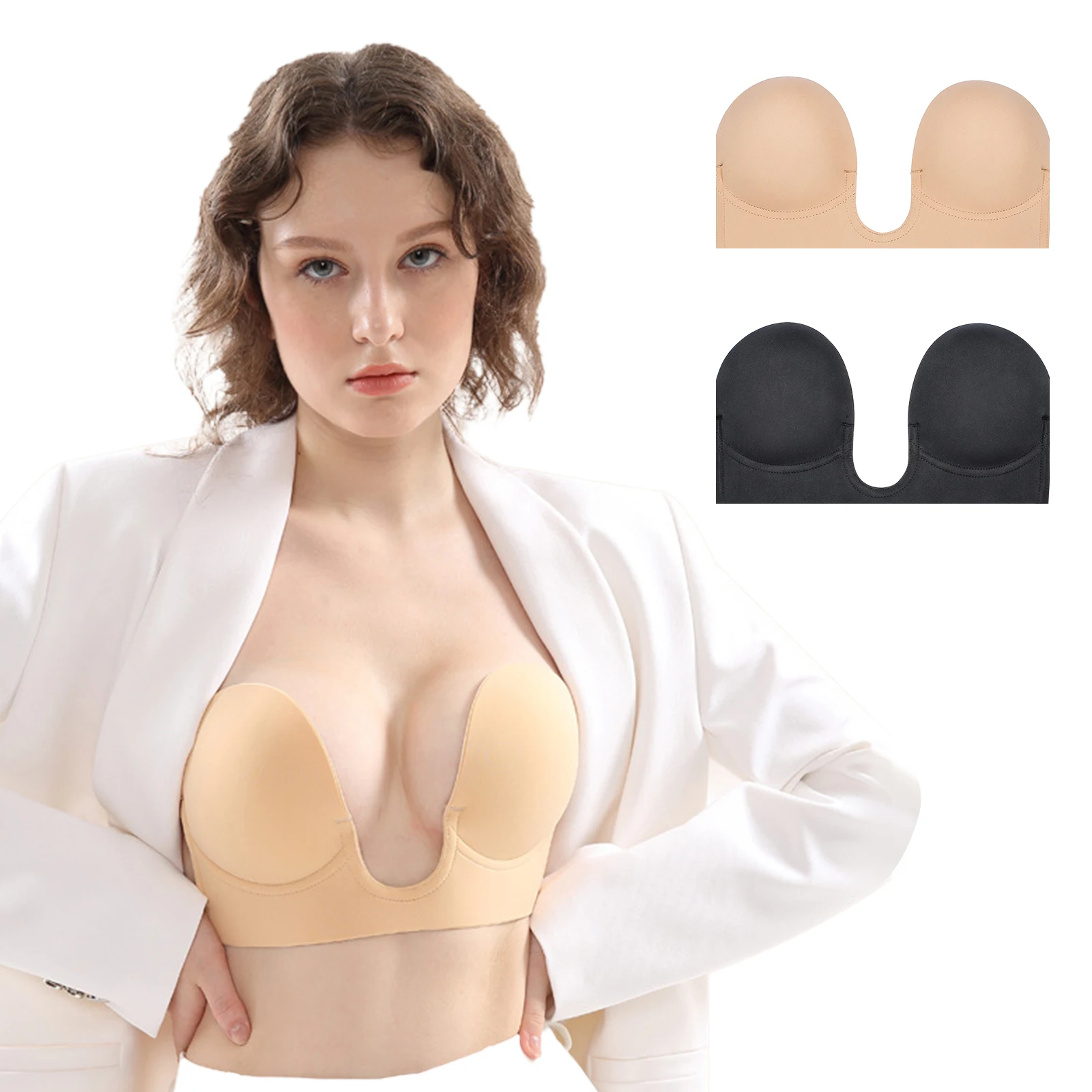 

Women's Swimwear 2021 Fashion Invisible Bra Silicone Chest Sticker Strapless Deep V Underwear U Shape Women Push Up Bra