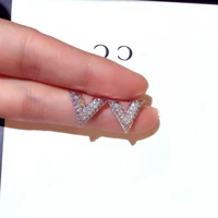 2020 new v shape cute rose gold silver color stud earrings with bling zircon stone for women fashion jewelry korean earrings