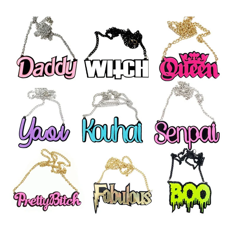 Модные сексуальные акриловые ожерелья с красочными блестками и надписями для