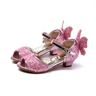 Сандалии для девочек туфли принцессы с блестками бабочки на высоком каблуке Водонепроницаемая Нескользящая блестящая детская обувь принцессы с кристаллами