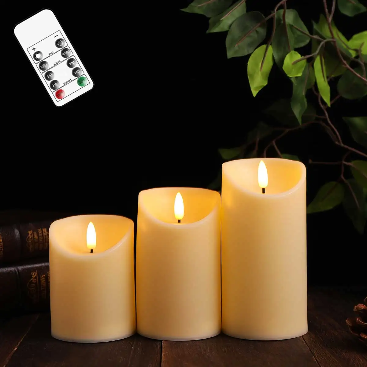 

Pack of 3 Remote Control Battery Operated Pillar Candles,Flameless Flickering Electronic Decorative Votive Easter Candle Sets