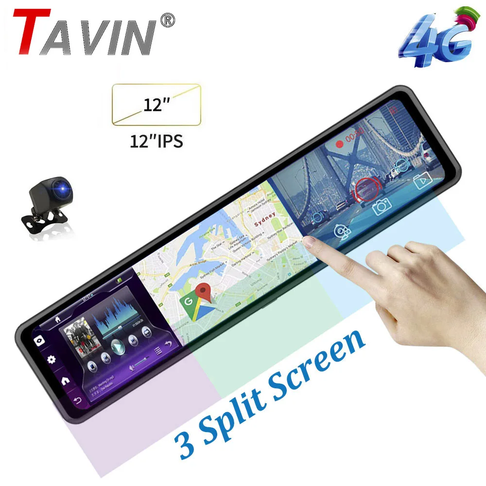 Автомобильный видеорегистратор зеркало заднего вида 12 дюймов 4G Android 2020 8 1 P 3
