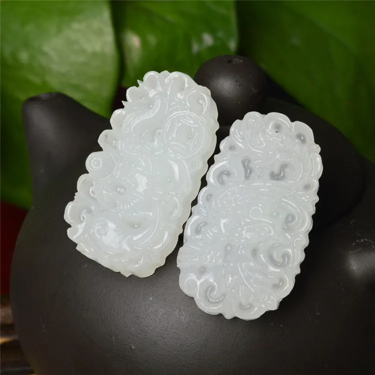 Пара подвесок из натурального белого нефрита дракона Феникса ожерелье ювелирные