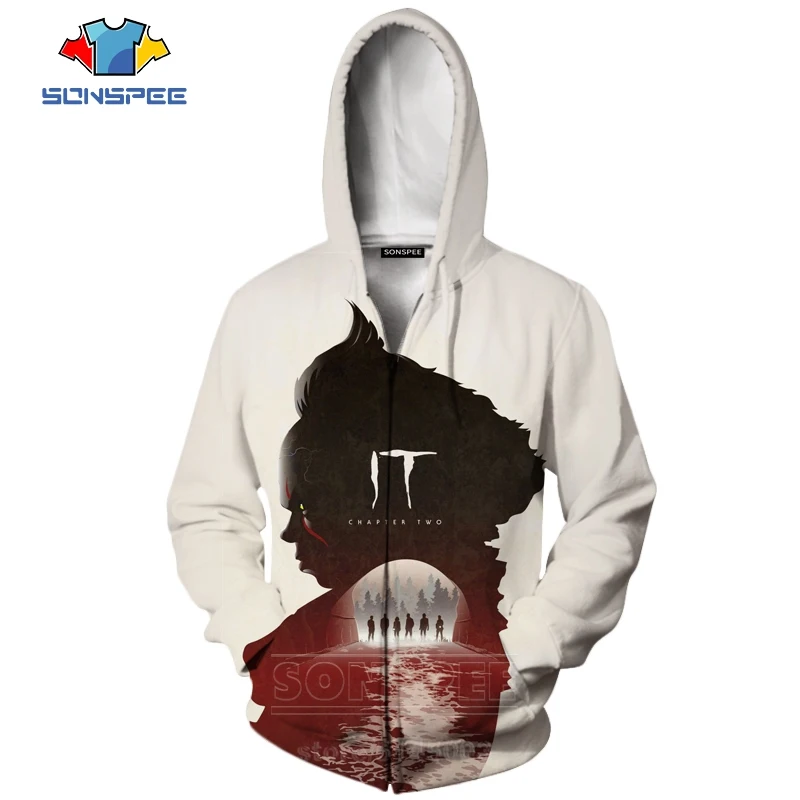 5 It Chapter две молнии толстовки Новые мужские и женские Pennywise клоун Толстовка 3D принт фильм ужасов с длинным рукавом Мода Топ пальто C063-3 - Цвет: 5