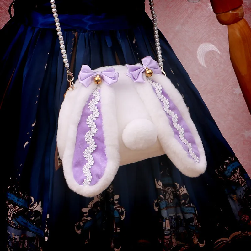 

Women Rabbit cute Lolita plush shoulder bag Girl cartoon doll small crossbody bag