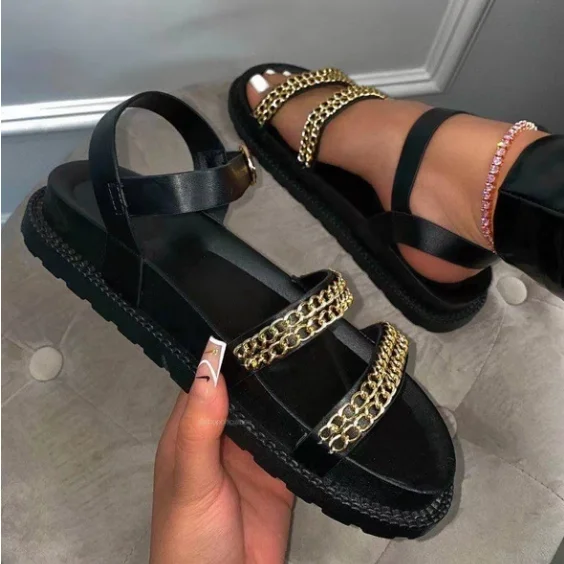 

2021 Sandals women Summer New Flat British Embroidery Thick-soled Casual Roman Fragrance Designer Sandalias De Mujer