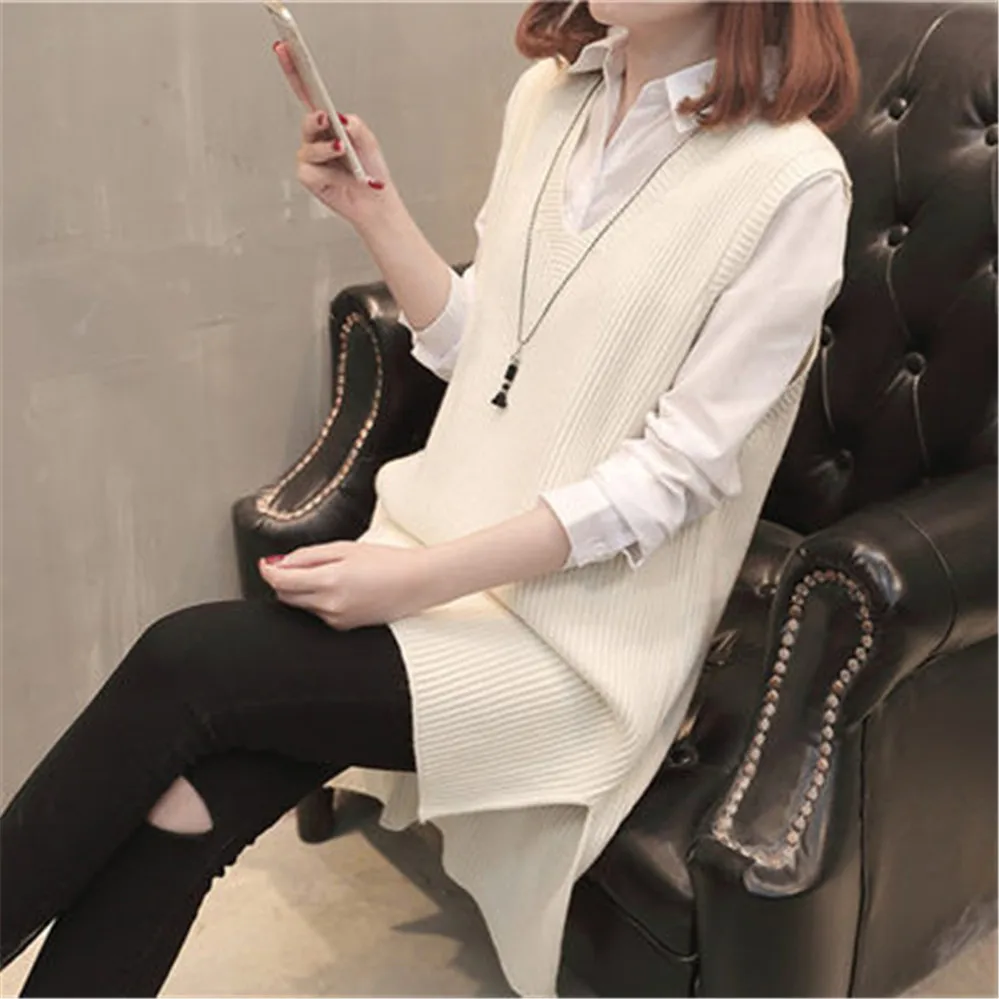 Женский свитер-жилет весна-осень 2020 пуловер без рукавов с V-образным вырезом