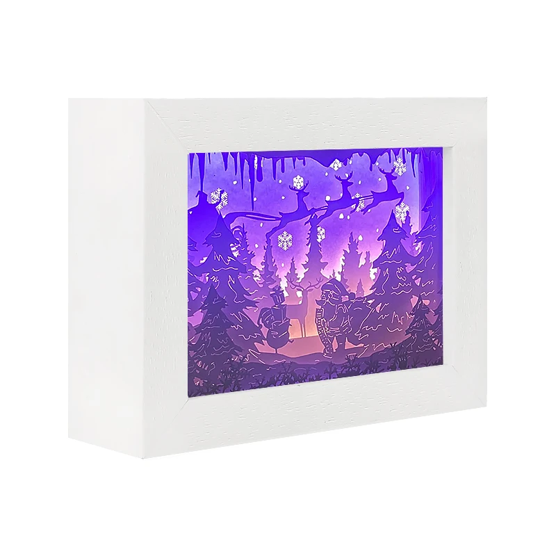 Led Lights Shadow Box Frame 7Sheets Paper Carving Christmas Lights Snow Scene Fairy Light Christmas Gift Decoration Ornaments