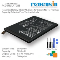 renensin battery 3090mah bm34 for xiaomi note pro high capacity batteries free tools with tools