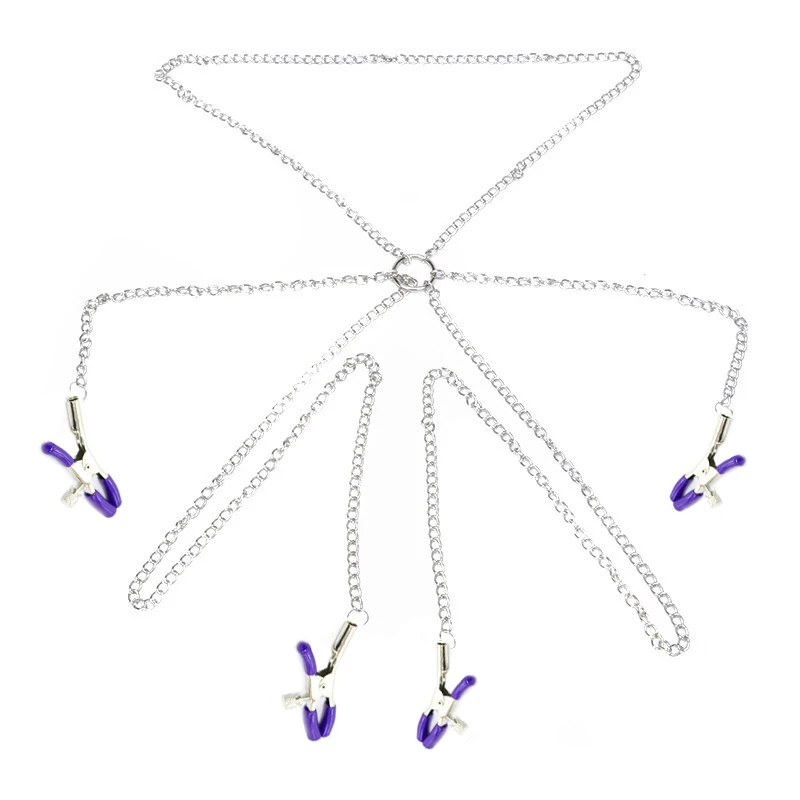 Металлическая цепочка для бондажа с четырьмя головками зажим сосков зажимы