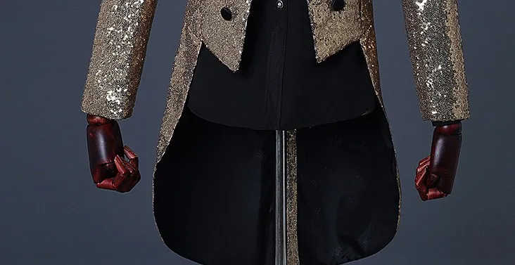 Shiny Gold Sequin Long Tuxedo Dress Blazer Men Nightclub Prom Mens Glitter Suit Tailcoat Jacket Wedding Party Stage Costumes | Мужская