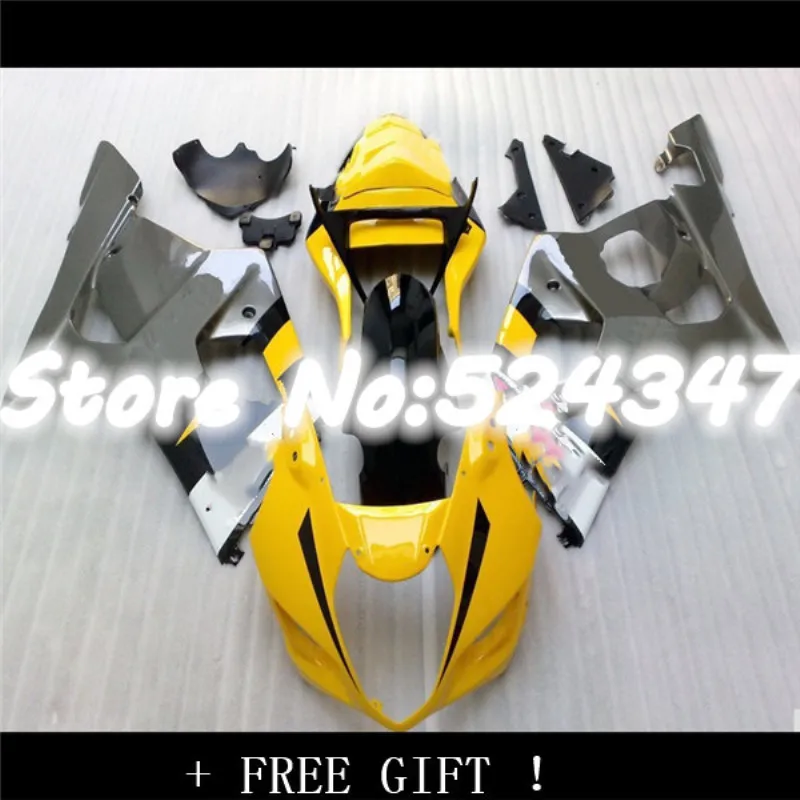 

Custom Injection Mold Fairing Kit for GSXR1000 K3 03 04 GSXR 1000 2003 2004 ABS Yellow silver Bodywork