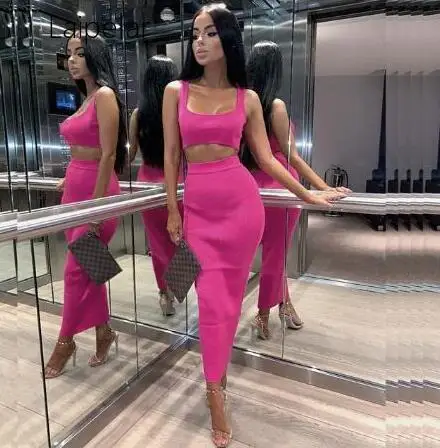 

Summer Two Piece Set Women Outfits Suit Fashion Underbust Crop Top And Bodycon Skirt Sexy Cotton Ribbed Streetwear Sets