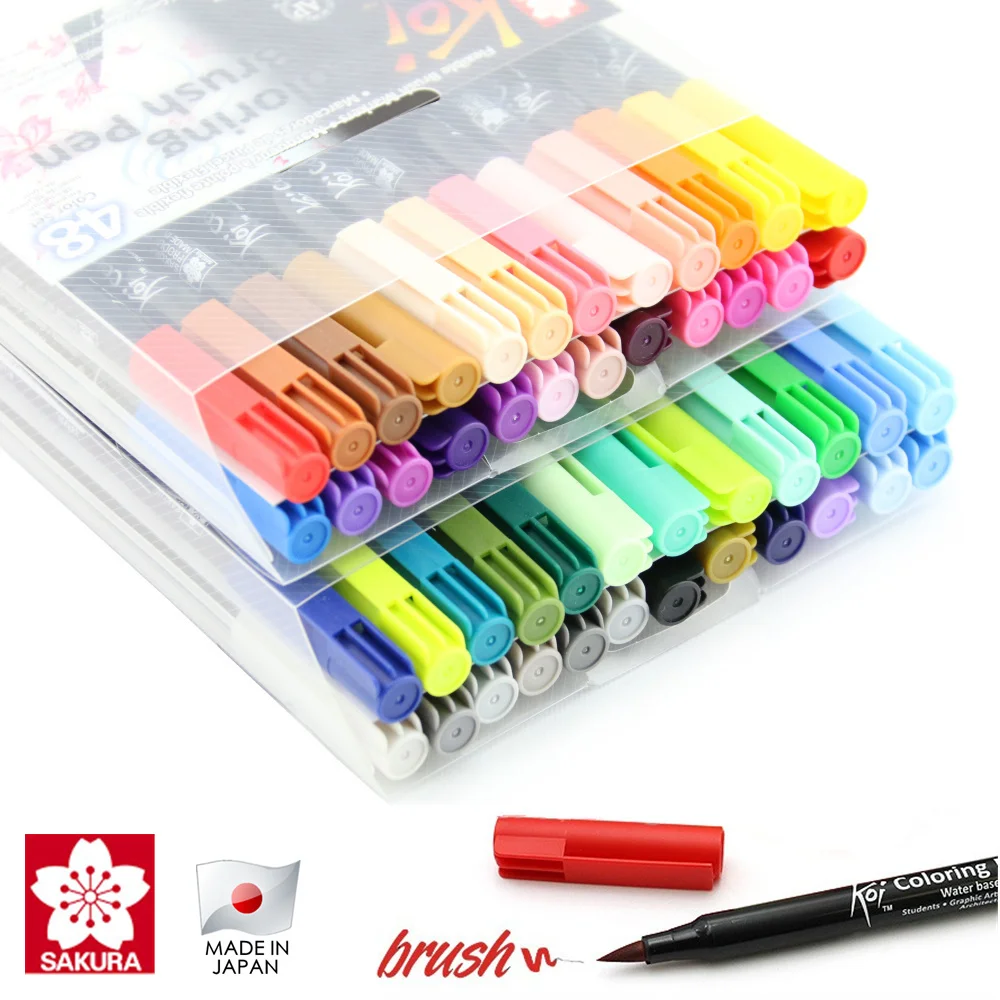 

Sakura Koi Coloring Brush Pen 6 Gray/12/24/48 Color Set Flexible Brush Marker Water Color Pen Water Based Ink Painting Supplies