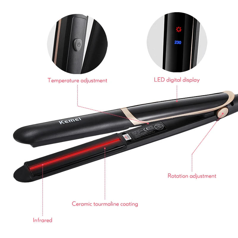 

Professional 2 In 1 Hair Straightener Curler Flat Iron Negative Ion Straightening Curling Iron with LED Display Corrugated Curl
