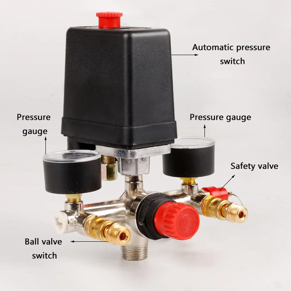 

Air Compressor Pressure Control Switch Valve Manifold Regulator W/ Gauges Relief For Replacement Of Accessories