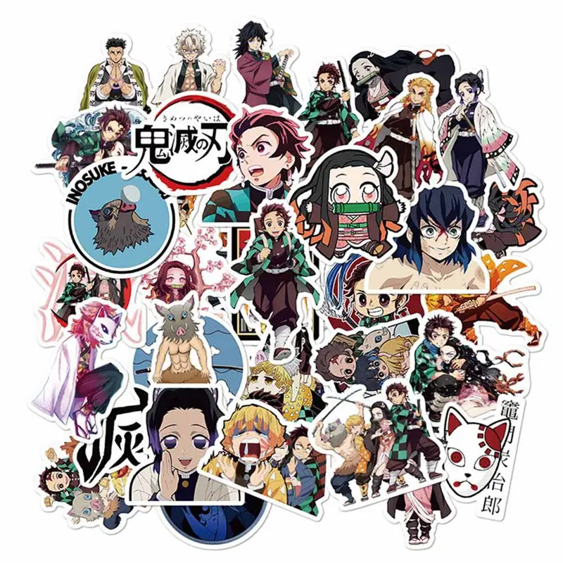 

50 Pcs/Set Cartoon Childen Mobile Phone Skateboard Stickers for Anime Demon Slayer Graffiti Stickers For Waterproof PVC Stickers