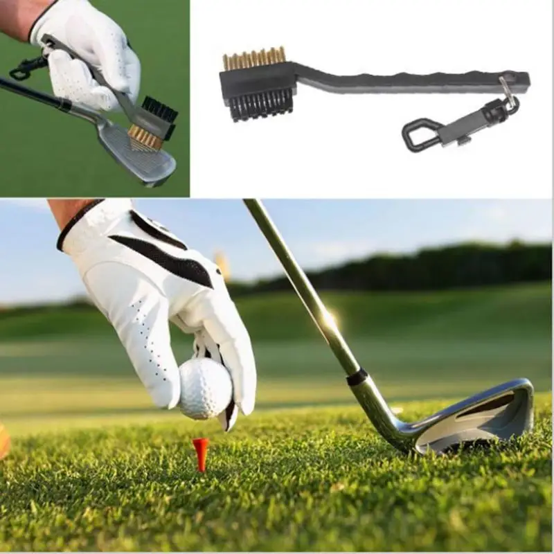 2 Sided New Black Golf Brush Shoe Cleaning Plastic Bristle Cleaner with Keyring Brass Wires Nylon Club Groove | Спорт и развлечения
