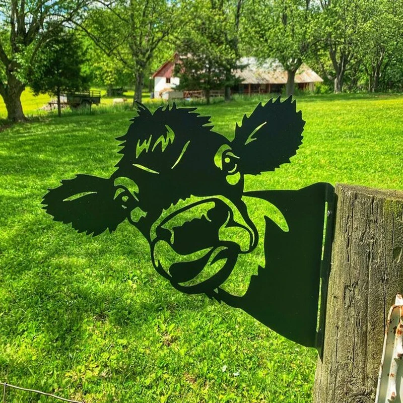 

Farm peeping cow metal art outdoors Garden Ornaments Artwork Yard Wall Tree Pendant Cattle Decoration Statues Sculptures Dropshi