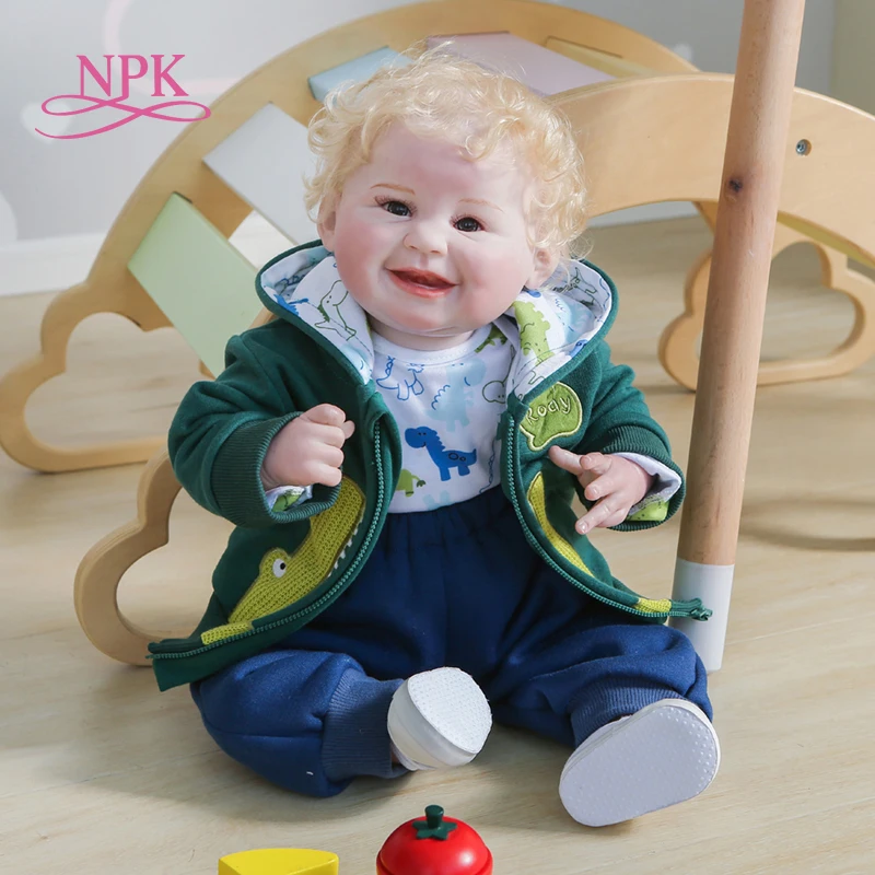 Кукла реборн NPK 55 см Новорожденный мальчик светлые волосы ручной работы высокое