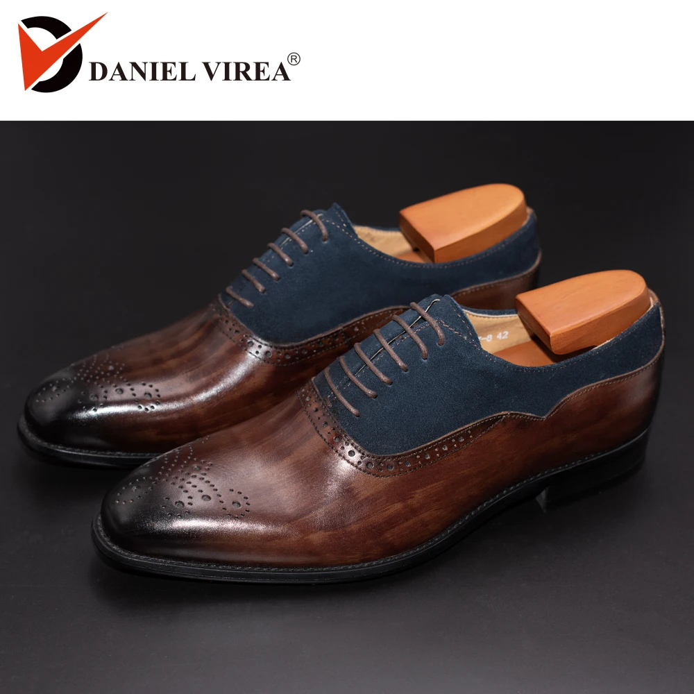 Мужские туфли броги ручной работы кожаные с круглым носком для офиса и