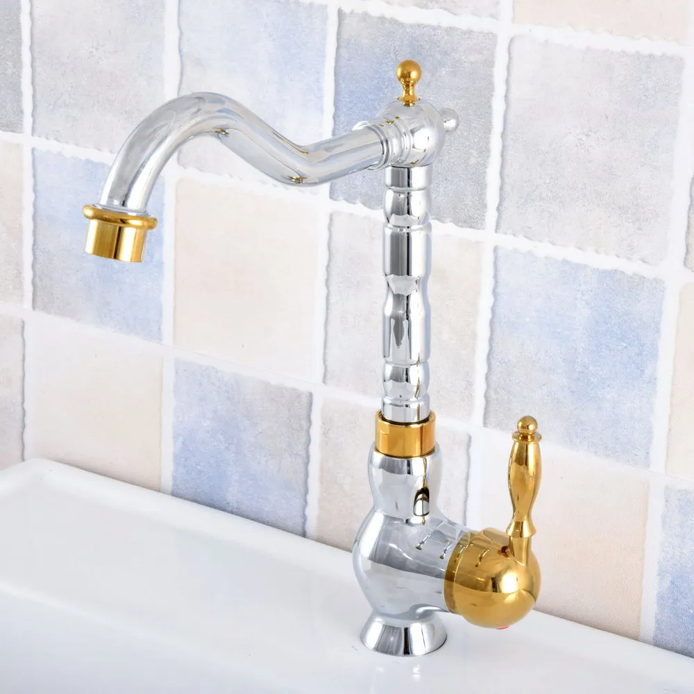 

Polished Chrome Gold Color Brass Bathroom Kitchen Faucet Single Handle Swivel Spout Deck Mounted Basin Sink Mixer Taps