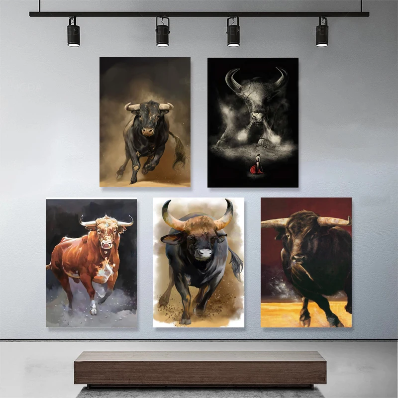 Современные абстрактные животные Run Bull Matador картины на холсте настенные