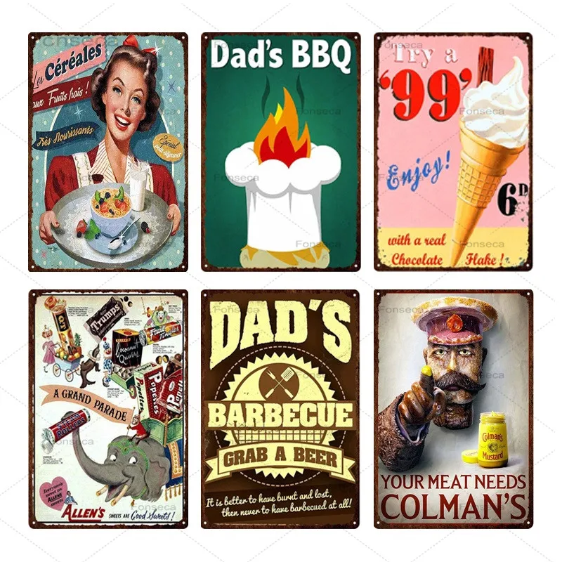 Барбекю шеф-повара винтажные металлические знаки кофейные пирожные жестяные