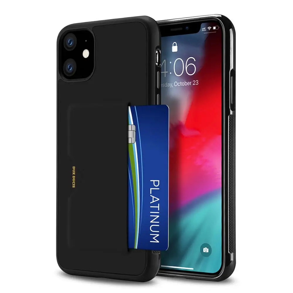 PU кожаный чехол для карты для iPhone 11 Чехол Слот для кредитных карт задняя крышка для iPhone 11 чехол 6,1 дюймов противоударные Чехлы для телефона - Цвет: Черный