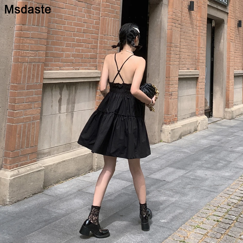 

Women Dress Sexy V Neck Dresses Mini Black Color Woman Dress 2020 New Summer Wear Party Ladies Spaghetti Strap Elastic Dresses