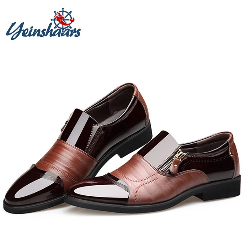 

YEINSHAARS New Spring Fashion Oxford Business Men Shoes Genuine Leather Soft Casual Breathable Men's Flats Zip Lace-up Shoes