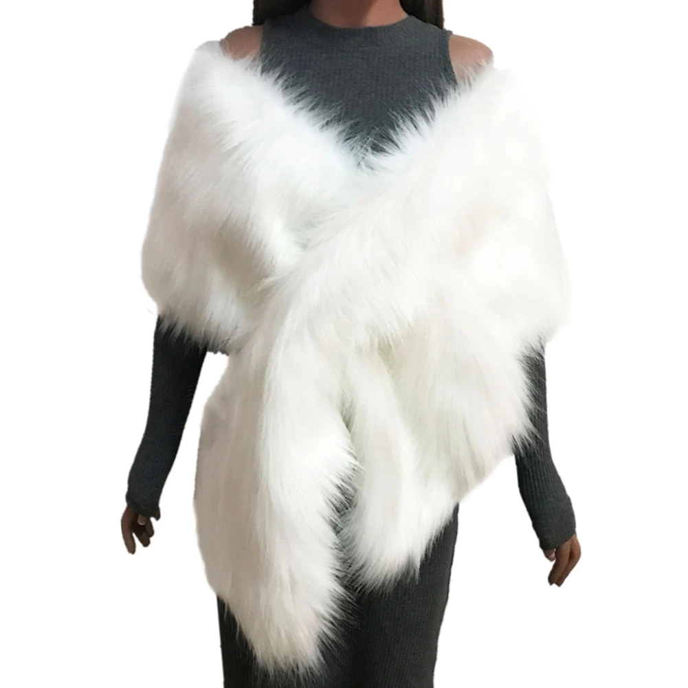 Women's Winter Luxury Faux Fur Coat Shawl Wraps for Wedding Party  Warm Cape