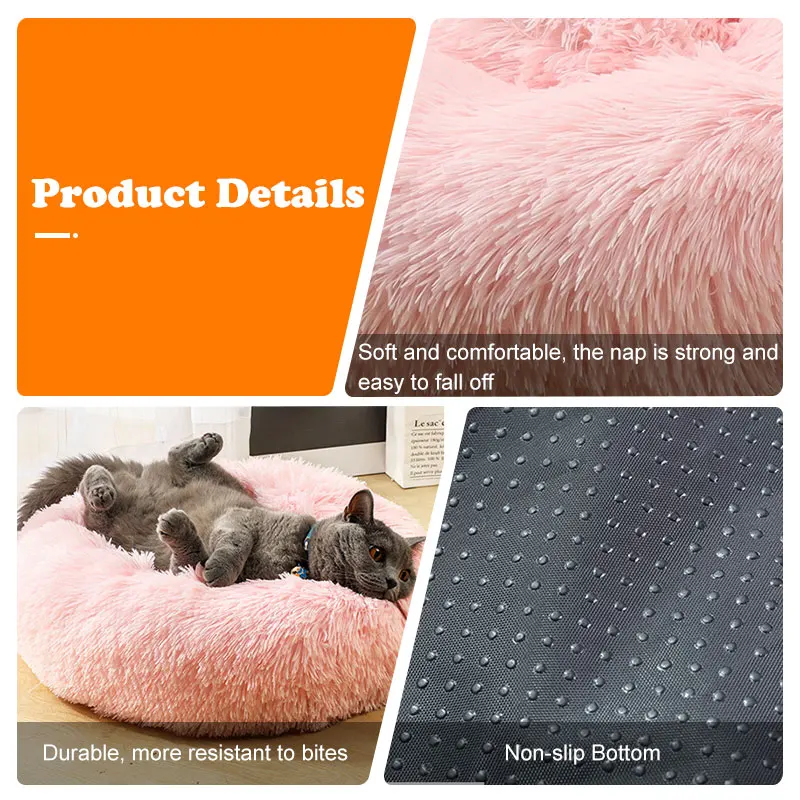 Теплые круглые плюшевые коврики для кошек и спальная сумка подушка щенка длинная