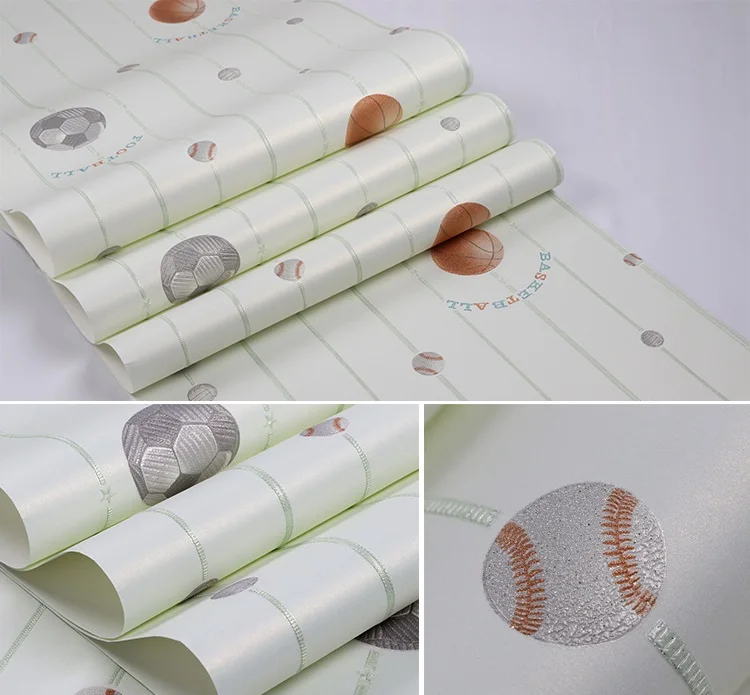 Экологический Emboss футбол фреска обои Баскетбол спальня Мальчики Девочки Дети