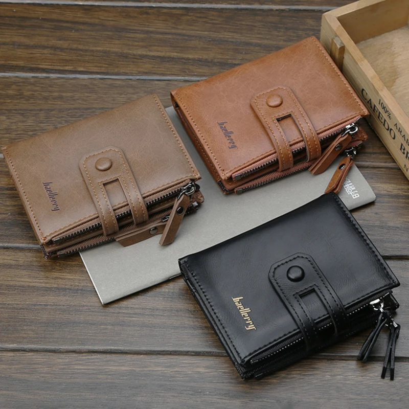 

Short Men Wallets More Than Double Zipper Multi-Functional Wallet Solid Color Large Capacity High Quality Wallet