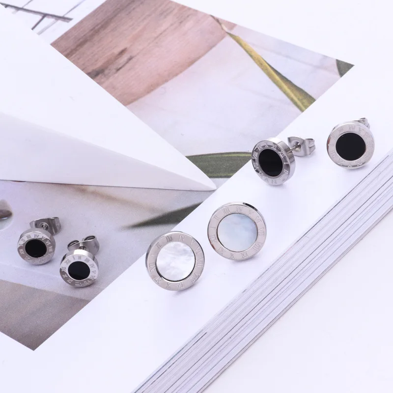 Черные и белые модные серьги из нержавеющей стали с римскими буквами 2 пары в