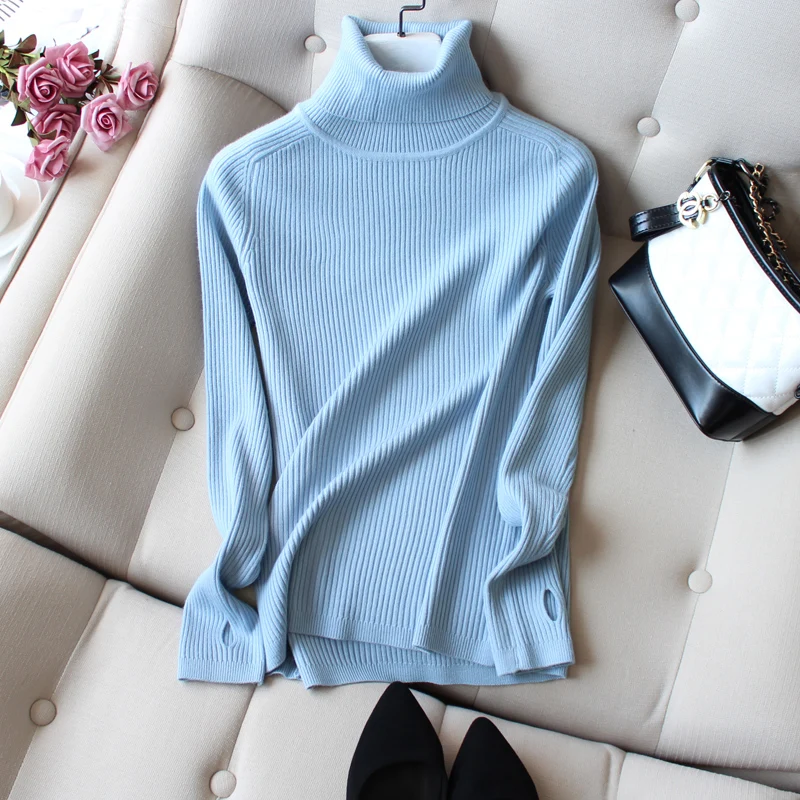 Свитер женский кашемировый шерстяной с высоким воротником и длинным рукавом |