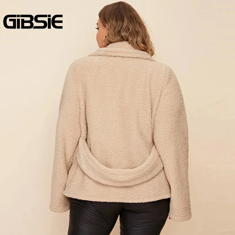 GIBSIE размера плюс пальто из искусственной овечьей шерсти для женщин осень зима