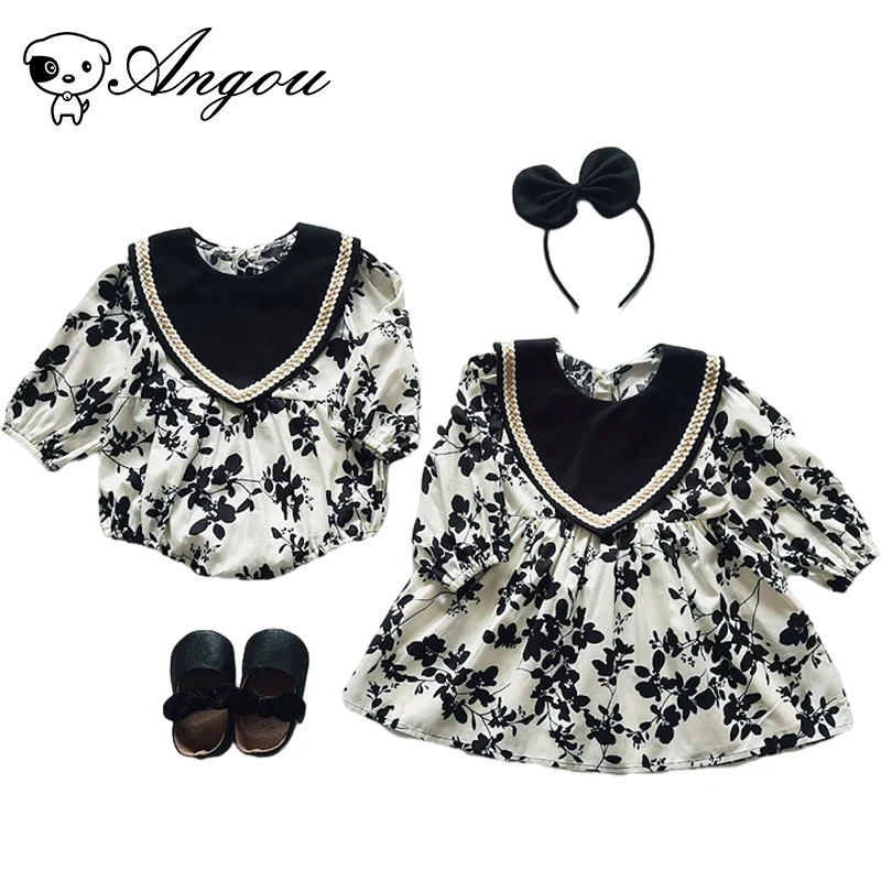 

Spring Autumn Baby Girl Little Big Sister Matching Clothes Suits Baby Girl Romper Outfit Fashion Flowers Dress Clothes