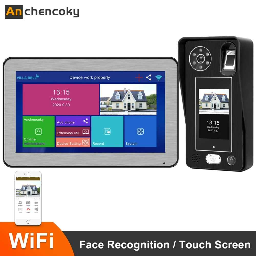 Wireless Video Intercom Face Recognition Fingerprint Unlock 1080P Call Panel WiFi Doorbell IP Video Door Phone Intercom System