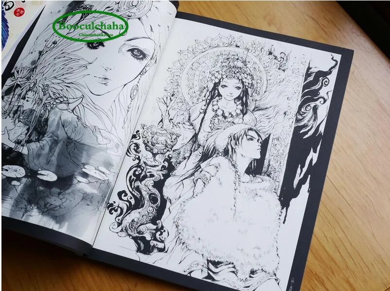 

2pcs/set Color painting& line drawing Book for Ancient Beauty Characters Flower Wing Chinese painting textbook for copy