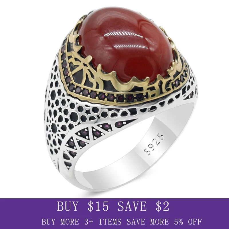 

Vintage Agate Rings for Men Solid 925 Sterling Silver Retro Agate Wedding Jewelry Rings Engagemet/Party Band Rings for Men Women