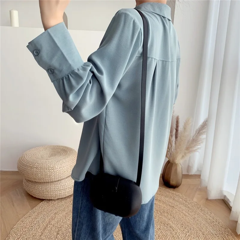 

Retro White Women's Single Breasted Shirt Fall 2020 Loose Long Sleeve Commuter Solid Top Korean Fashion Clothing