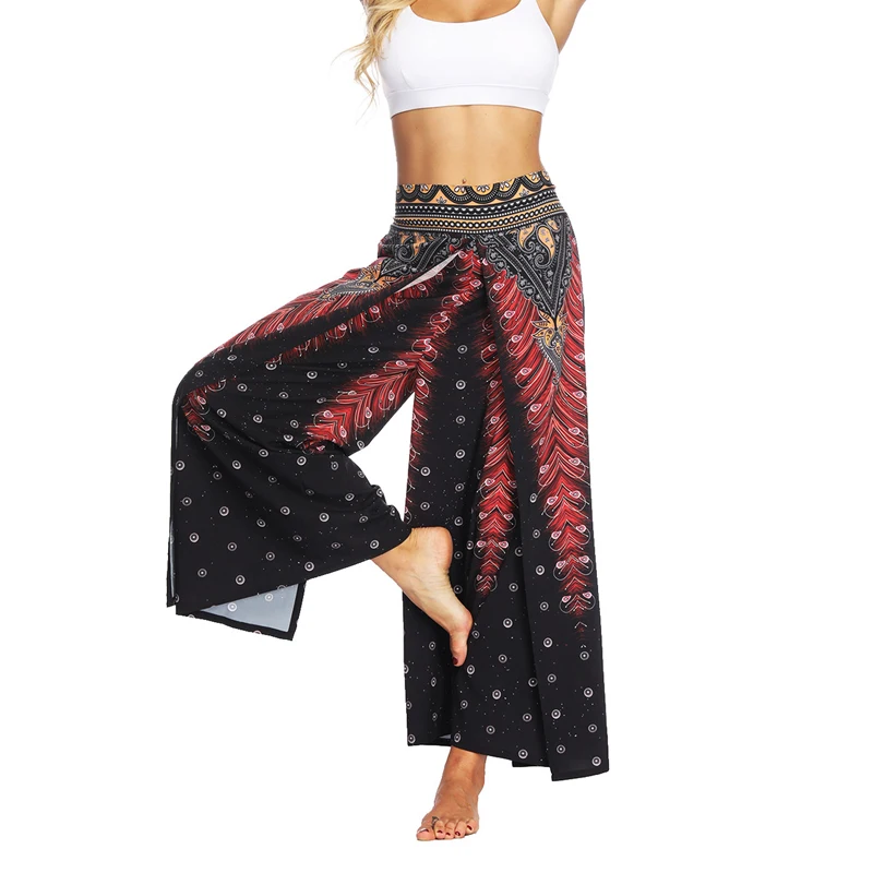 

Брюки женские с принтом, удобные дышащие повседневные Модные свободные прямые штаны с разрезом, эластичные, лето 2021